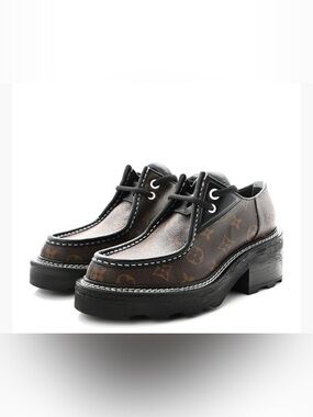 Louis Vuitton Monogram Calfskin Beaubourg Platform Derby Shoes 41 Brown